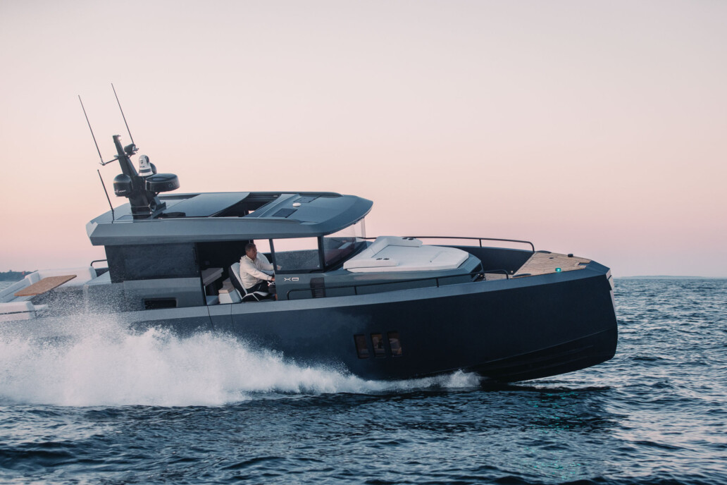 XO EXPLR 44 aluminum adventure boat underway